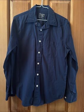Abercrombie & Fitch Men's Dark Blue Long-Sleeve Button Shirt